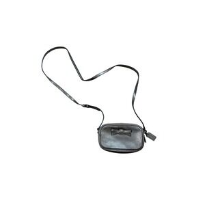 Coach‎ Metallic Pewter Leather Bow Turnlock Double Zip Crossbody Bag Purse